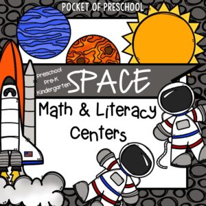 Space Math and Literacy Center for preschool, pre-k, and kindergarten 