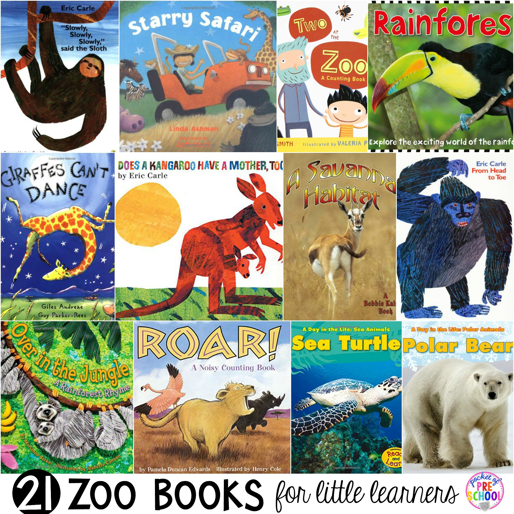 Our favorite Zoo Books for preschool, pre-k, and kindergarten kiddos. Animals books (non-fiction & fiction), animal counting books, and habitat books to squeeze in some science too. #preschool #prek #zoobooks #littlelearners #zootheme