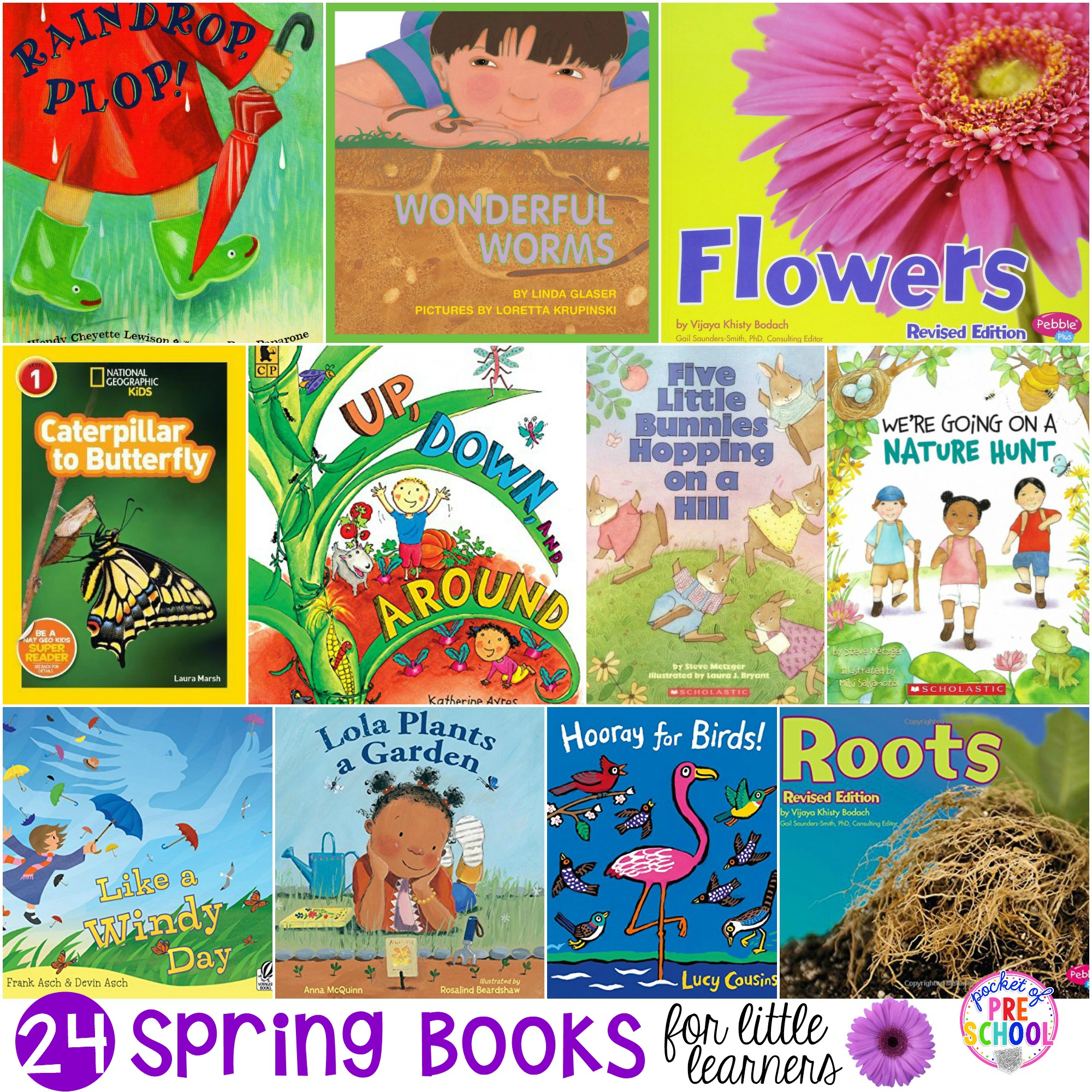 GIANT list of Spring Books for Little Learners... filled with books about bugs, weather, plants, and spring animals! 