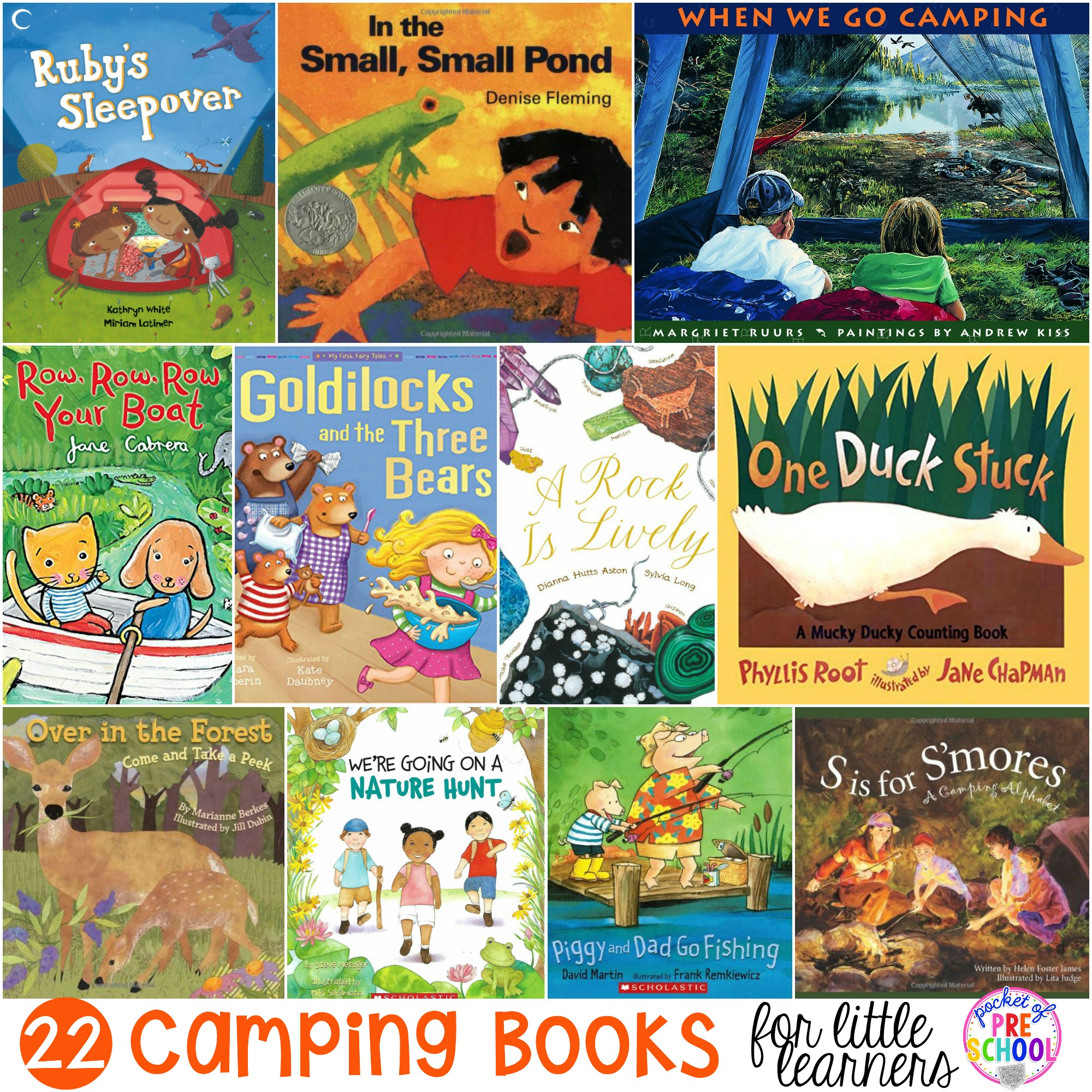 Giant list of Camping Books for Little Learners. Our favorite books for circle time that our preschool, pre-k, and kindergarten kiddos love. 