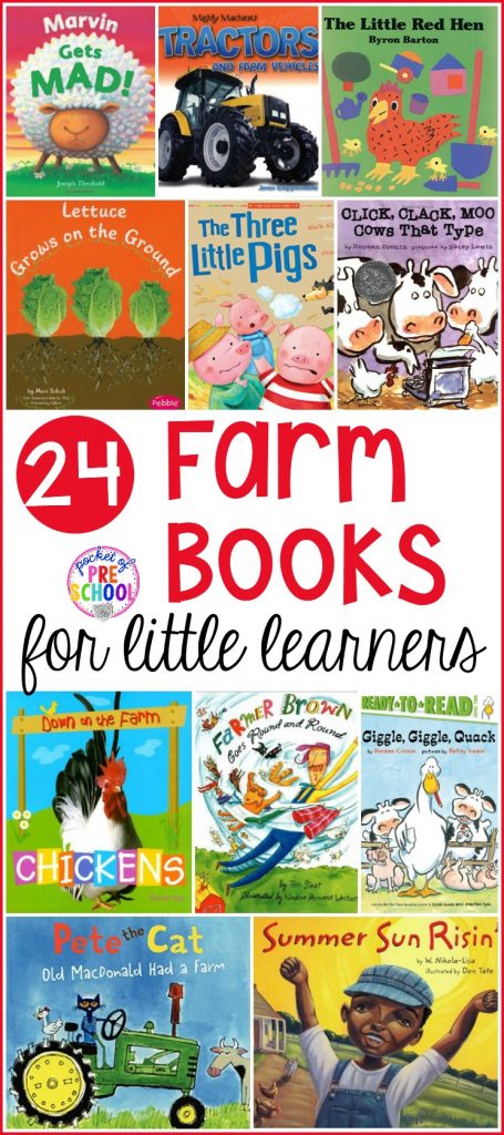 Giant list of farm books for preschool, pre-k, and kindergarten. This book list if packed with farm books perfect for circle time.