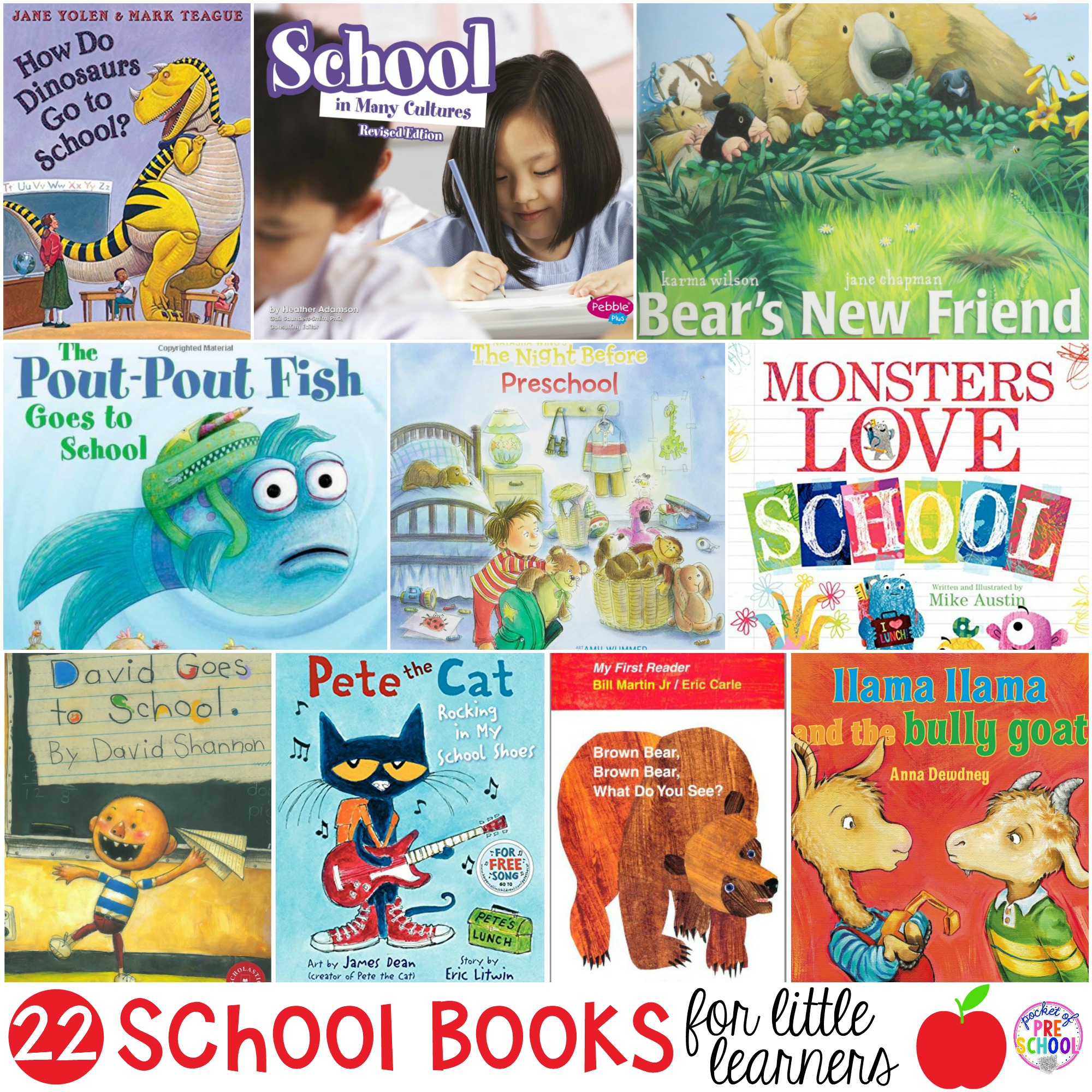 The ultimate school book list your preschool, pre-k, and kindergarten kiddos will love listening to at circle during back to school. #preschool #prek #schoolbooks #booklist