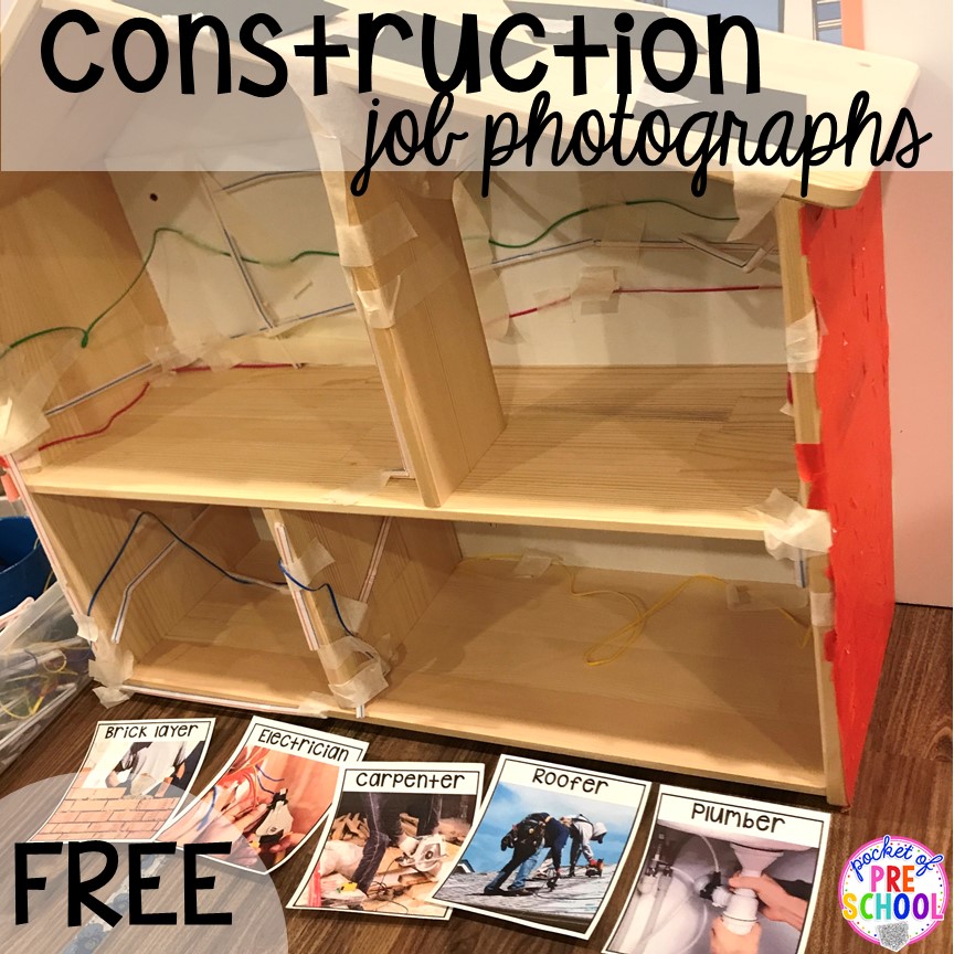 FREE construction jobs printable! Construction themed centers and activities my preschool & pre-k kiddos will LOVE! (math, letters, sensory, fine motor, & freebies too)