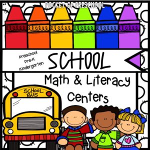 School themed math & literacy centers for back to school. Created for preschool, pre-k, and kindergarten kiddos.