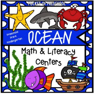 Ocean math and literacy centers for preschool, pre-k, and kindergarten.