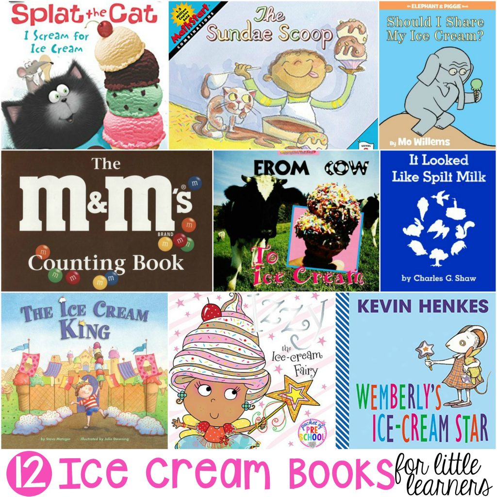 Big ice cream book list perfect for circle time in preschool, pre-k, and kindergarten classrooms! #icecream #booklist #preschool #prek