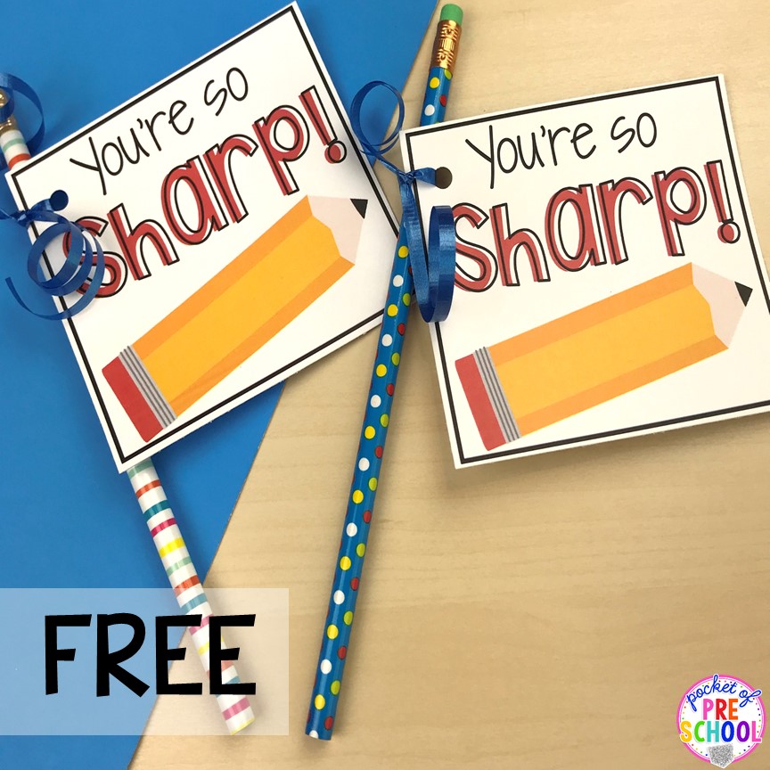 Pencil gift tag! End of the year student gift tags (free printables) using cheap items from the dollar store and Target Dollar Spot. Pocket of Preschool #preschool #prek #kindergarten #endoftheyear #endoftheyeargift #freeprintbale