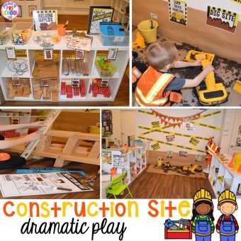 How to set up a Construction site dramatic play perfect for preschool, pre-k, and kindergarten. #constructiontheme #preschool #prek #dramaticplay