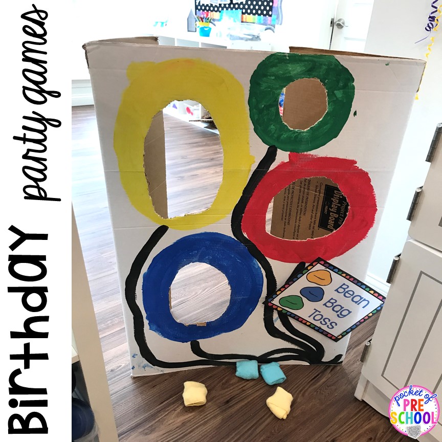 Birthday games for a Birthday Party on dramatic play. Perfect for a preschool & pre-k classroom. #dramaticplay #preschool #pre-k #birthdaytheme