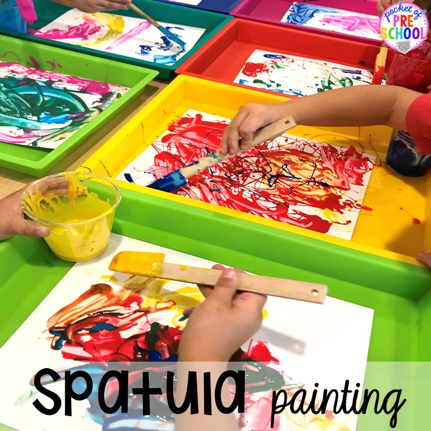 Painting with spatulas! Birthday theme activities and centers preschool, pre-k, and kinder students will LOVE!