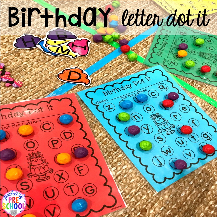 Birthday letter game! Birthday theme activities and centers preschool, pre-k, and kinder students will LOVE! #preschool #birthdaytheme #prek