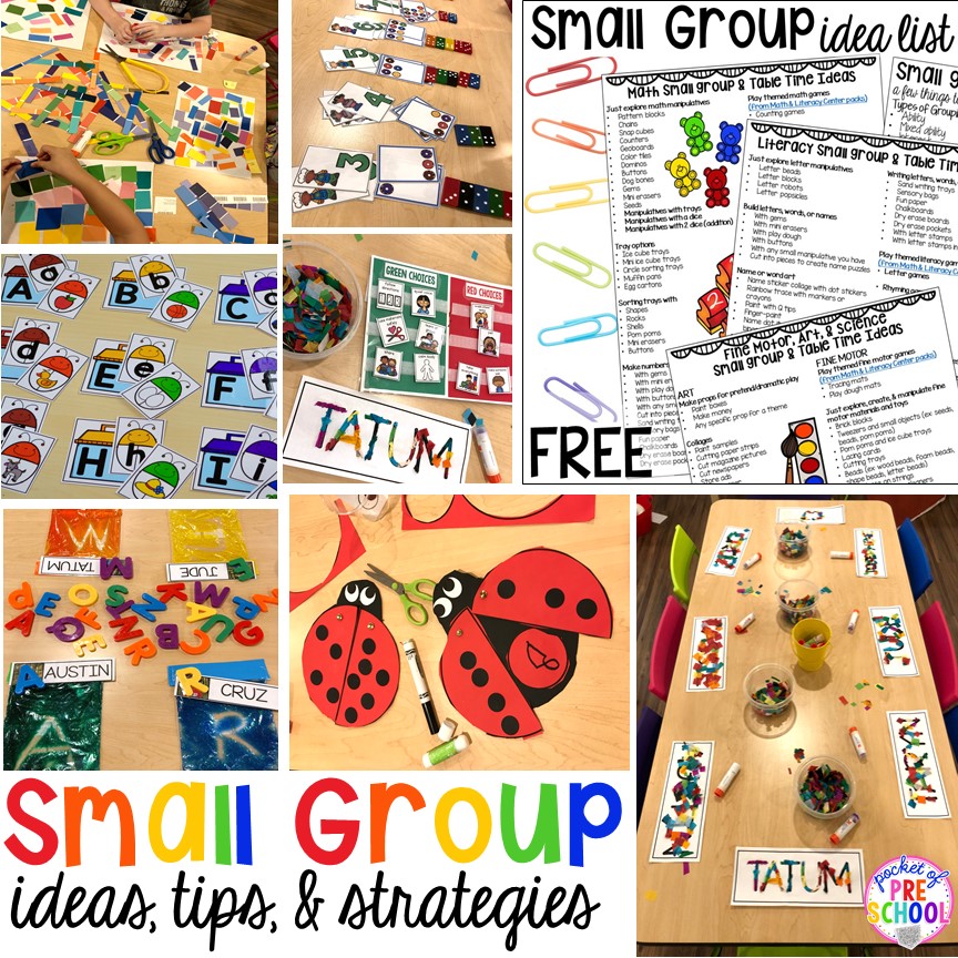 Small group ideas, tip,s and tricks for preschool, pre-k, and kindergarten FREE printable list! #smallgroup #preschool #prek #lessonplans