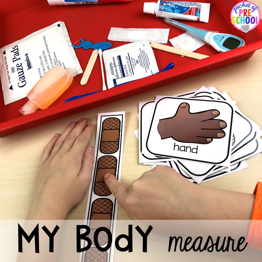 My body measurement activity! My Body themed centers and activities FREEBIES too! Preschool, pre-k, and kindergarten kiddos will love these centers.