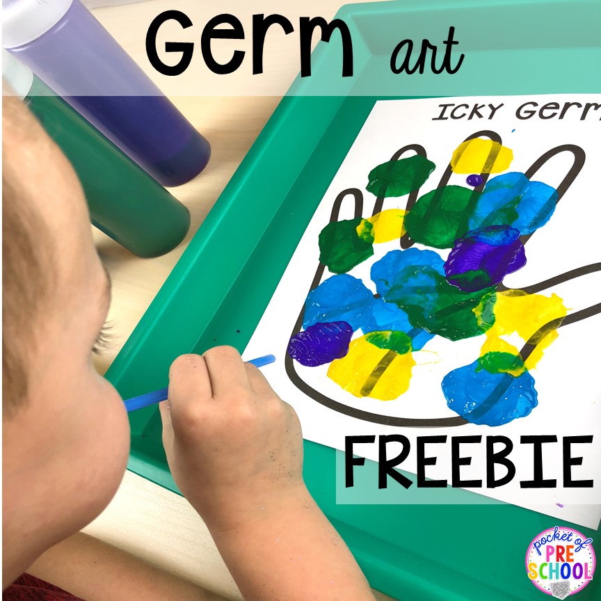 Germ blowing art FREEBIE! My Body themed centers and activities FREEBIES too! Preschool, pre-k, and kindergarten kiddos will love these centers.