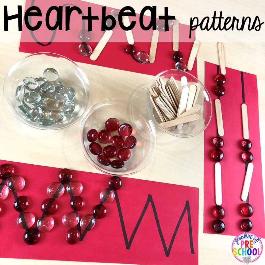 Heartbeat patters for a my body theme! My Body themed centers and activities FREEBIES too! Preschool, pre-k, and kindergarten kiddos will love these centers.