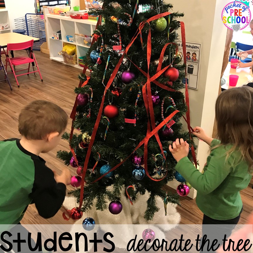 Kid decorated tree hack! Holiday hacks for the classroom (preschool, pre-k, kindergarten and elementary) to make the holidays less stressful in the classroom. #holidayhacks #teacherhack #preschool #prek