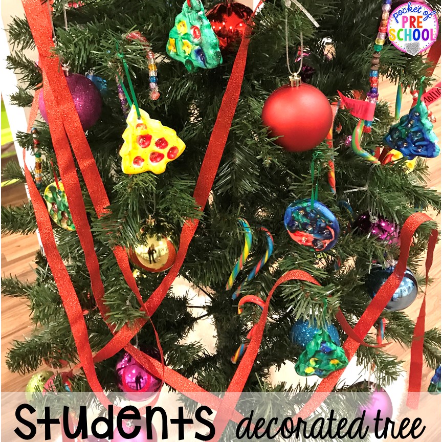 Student decorated tree hack! Holiday hacks for the classroom (preschool, pre-k, kindergarten and elementary) to make the holidays less stressful in the classroom. #holidayhacks #teacherhack #preschool #prek