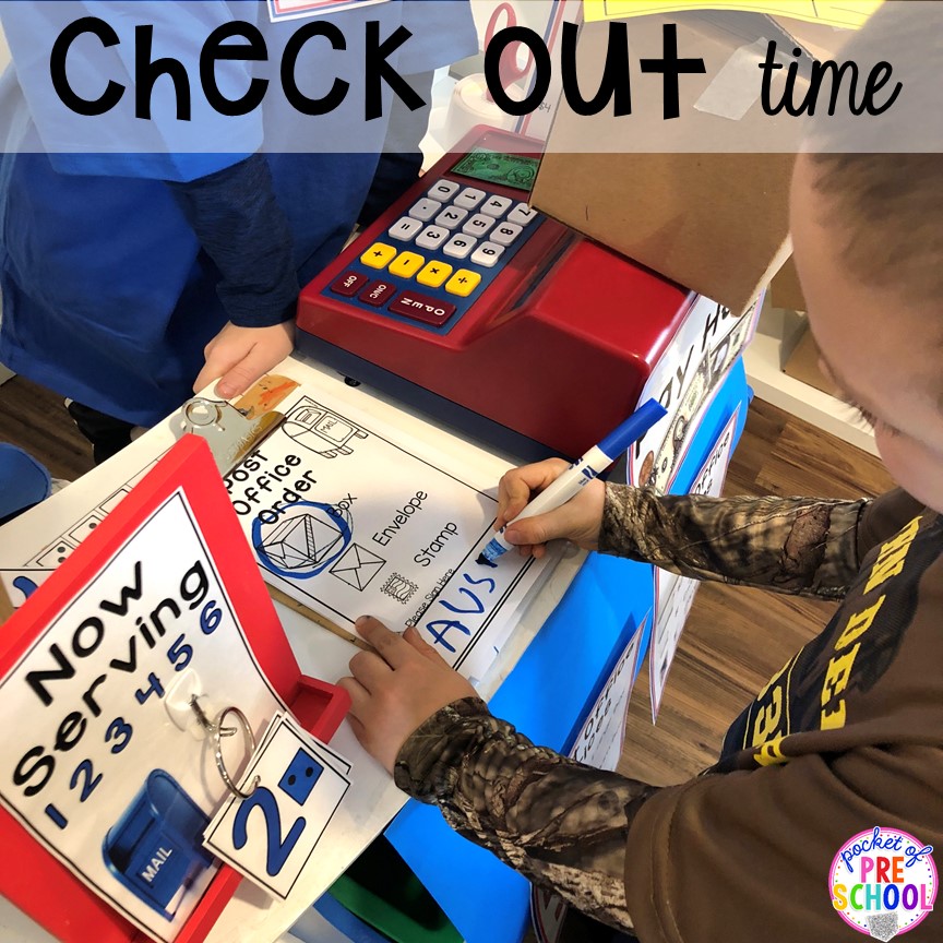 Check out time at the Post Office! How to set up a Post Office in the dramatic play or pretend center. Perfect for a preschool, pre-k, or kindergarten classroom.