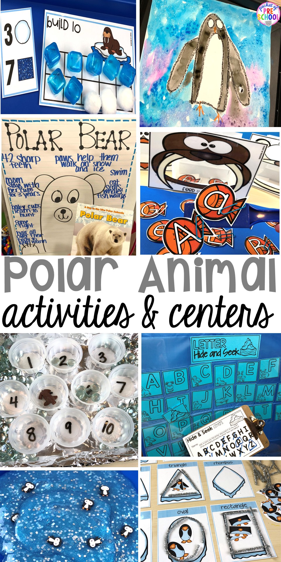 Polar animal themed activities and centers for preschool, pre-k, and kindergarten. Penguin directed drawing FREEBIE! #polaranimals #polaranimaltheme #preschool #prek