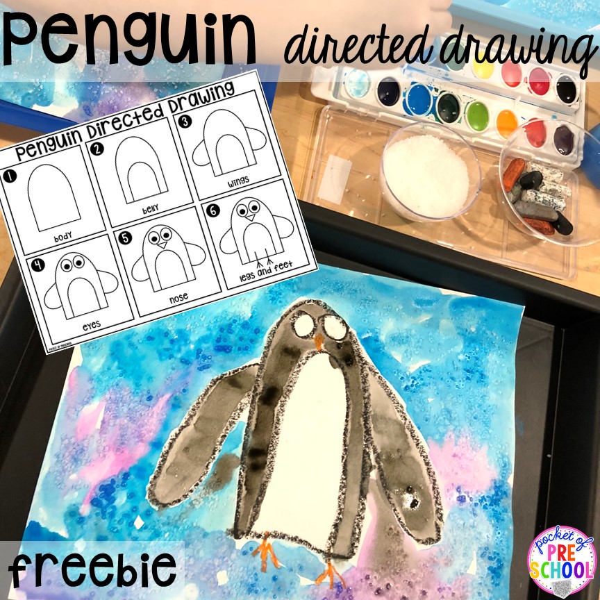 Free penguin directed drawing directions! Polar animal themed activities and centers for preschool, pre-k, and kindergarten. #polaranimals #polaranimaltheme #preschool #prek