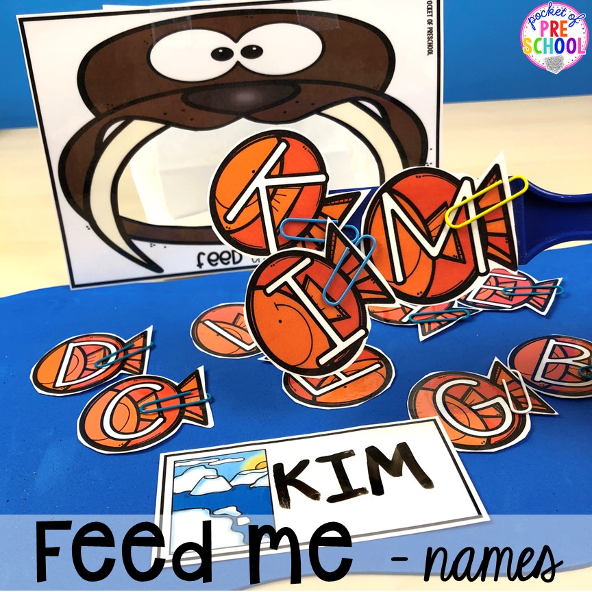 Fee me walrus name activities! Polar animal themed activities and centers for preschool, pre-k, and kindergarten. #polaranimals #polaranimaltheme #preschool #prek