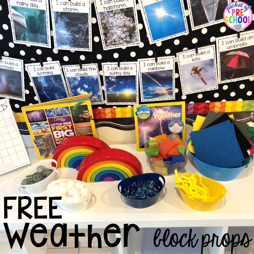 FREE Weather themed STEM I Can Build Challenges for the science, STEM, or blocks center. #STEM #blockscenter #preschool #prek #kindergarten