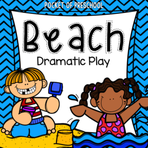 Beach dramatic play for the pretend center or the dramatic play center! Everything you need to create a beach (minus the props). For preschool, pre-k, and kindergarten