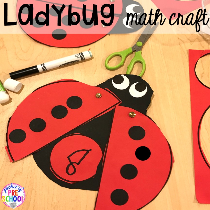 Ladybug math craft! Bug themed activities and centers for preschool, and kindergarten (freebies too)! Perfect for spring, summer, or fall! #bugtheme #insecttheme #preschool #prek #kindergarten