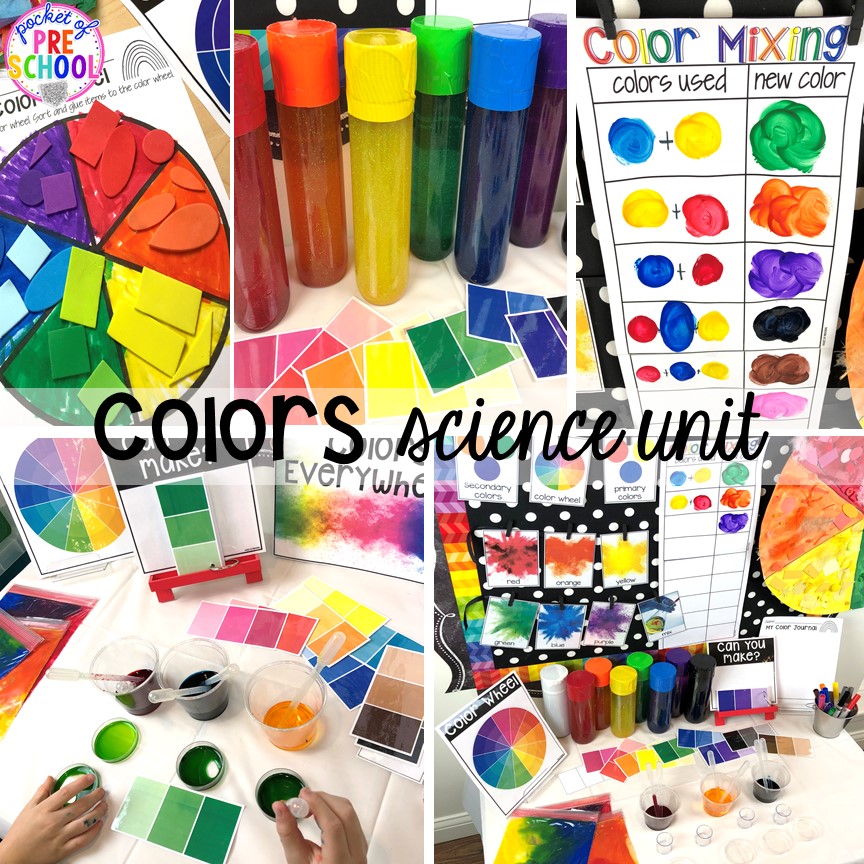 Color science unit for preschool, pre-k, and kindergarten #preschoolscience #sciencecenter #prekscience #kindergartenscience