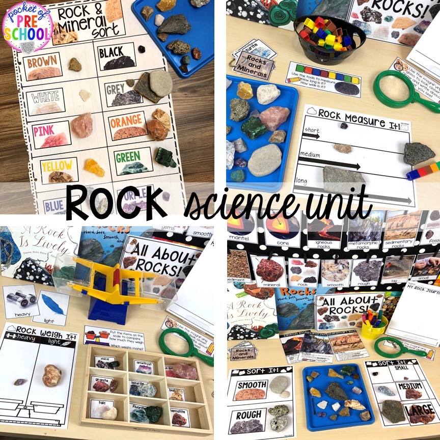 Rocks science unit for preschool, pre-k, and kindergarten #preschoolscience #sciencecenter #prekscience #kindergartenscience