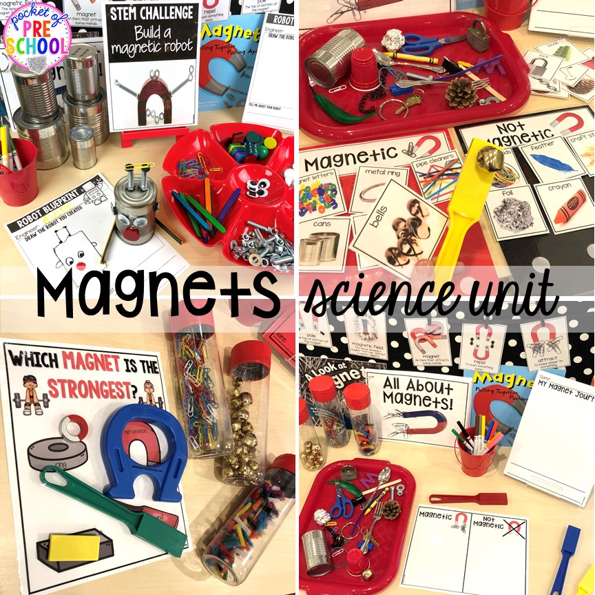 Magnet science unit is packed with tons of hands-on activities and experiments. Made just for preschool, pre-k, and kindergarten.