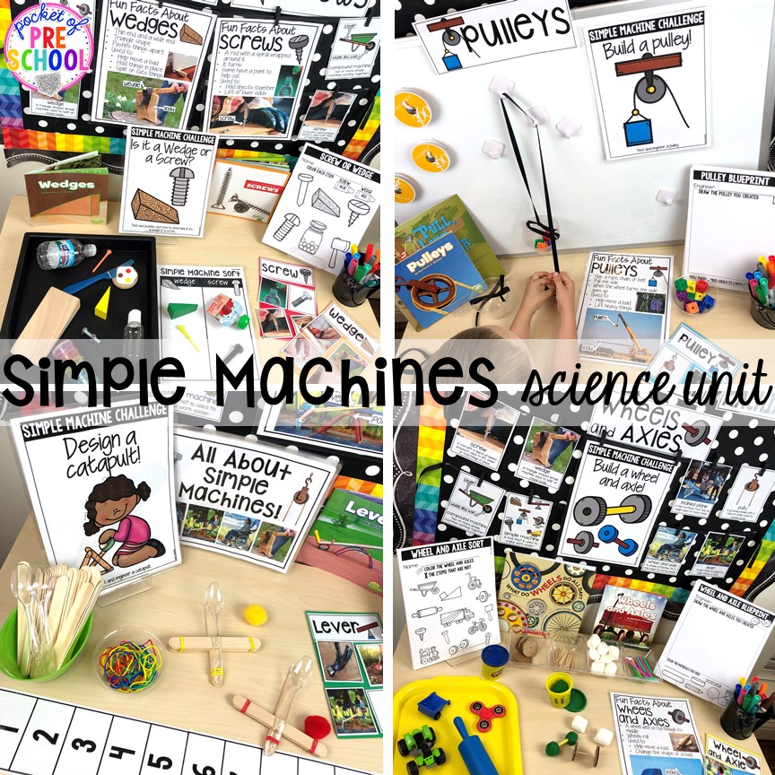 Simple machines science unit for preschool, pre-k, and kindergarten #preschoolscience #sciencecenter #prekscience #kindergartenscience