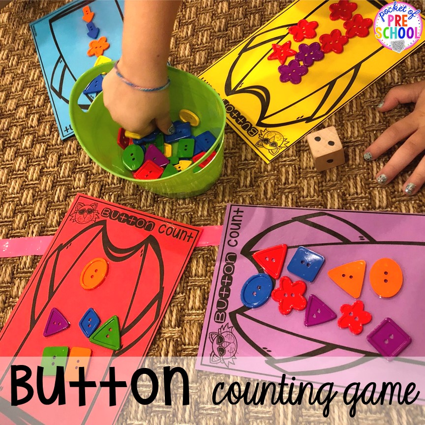 Pete the Cat button counting game for back to school! Made for preschool, pre-k, and kindergarten. #schooltheme #schoolactivities #preschool #prek #backtoschool #kindergarten