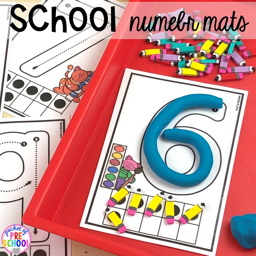 School number mats for back to school! Made for preschool, pre-k, and kindergarten. #schooltheme #schoolactivities #preschool #prek #backtoschool #kindergarten