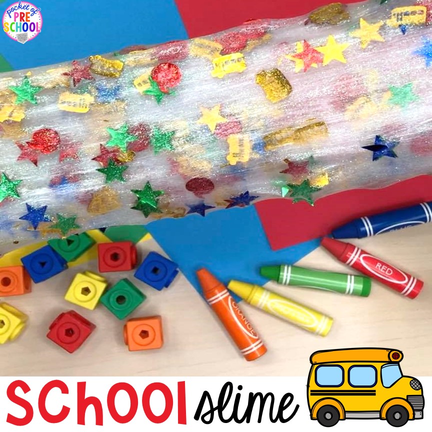 School slime for back to school! Made for preschool, pre-k, and kindergarten. #schooltheme #schoolactivities #preschool #prek #backtoschool #kindergarten