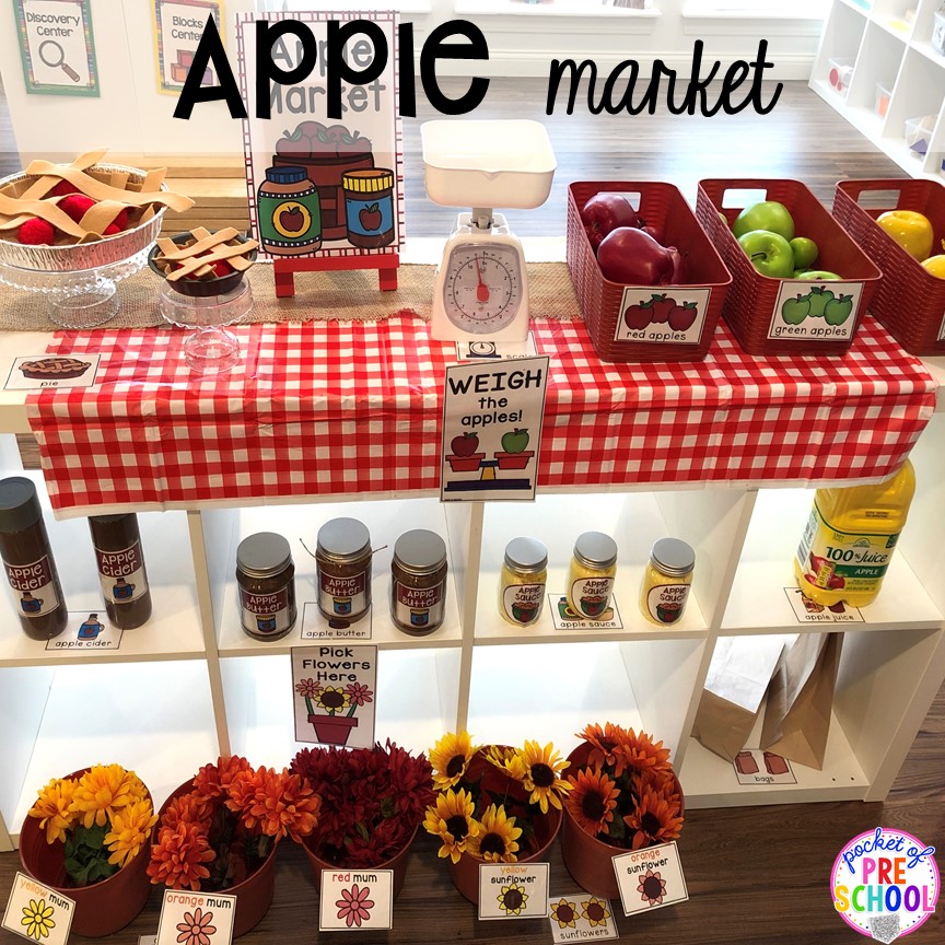 DIY Apple Orchard apple food props - How to change pretend into an Apple Orchard for preschool, pre-k, and kindergarten. #appleorchard #dramaticplay #pretendplay #preshool #prek #fall