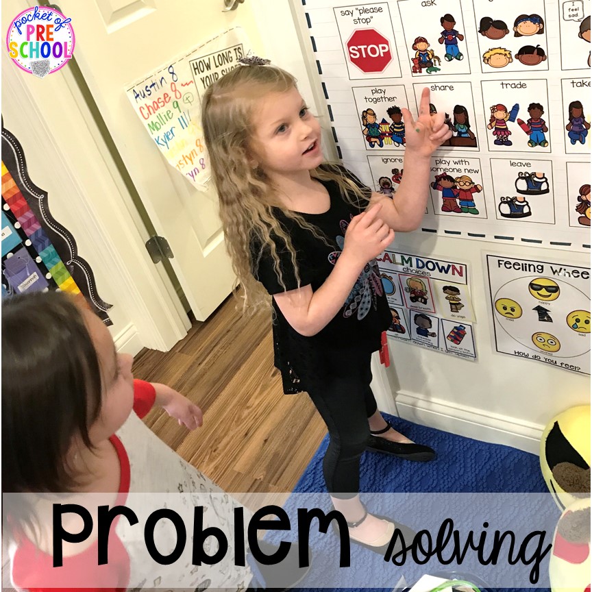 Problem Solving Strategies - how to set it up and implement it in your preschool, pre-k, and kindergarten classroom. #safeplace #socialskills #cozycorner #preschool #prek #kindergarten
