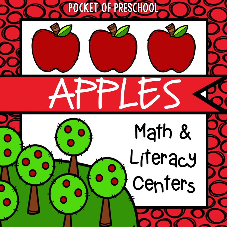 Apple math and literacy center printables made for preschool, pre-k, and kindergarten. 
