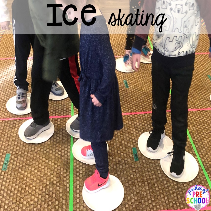 Ice skating for a classroom party plus more Christmas classroom party ideas - quick, easy, and dollar store finds! for preschool, pre-k, or lower elementary. #christmasparty #preschool #prek #kindergarten #schoolparty