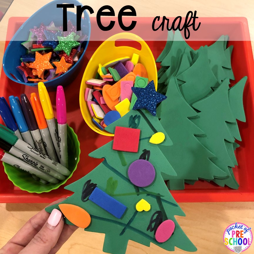 Christmas tree craft plus more Christmas classroom party ideas - quick, easy, and dollar store finds! for preschool, pre-k, or lower elementary. #christmasparty #preschool #prek #kindergarten #schoolparty