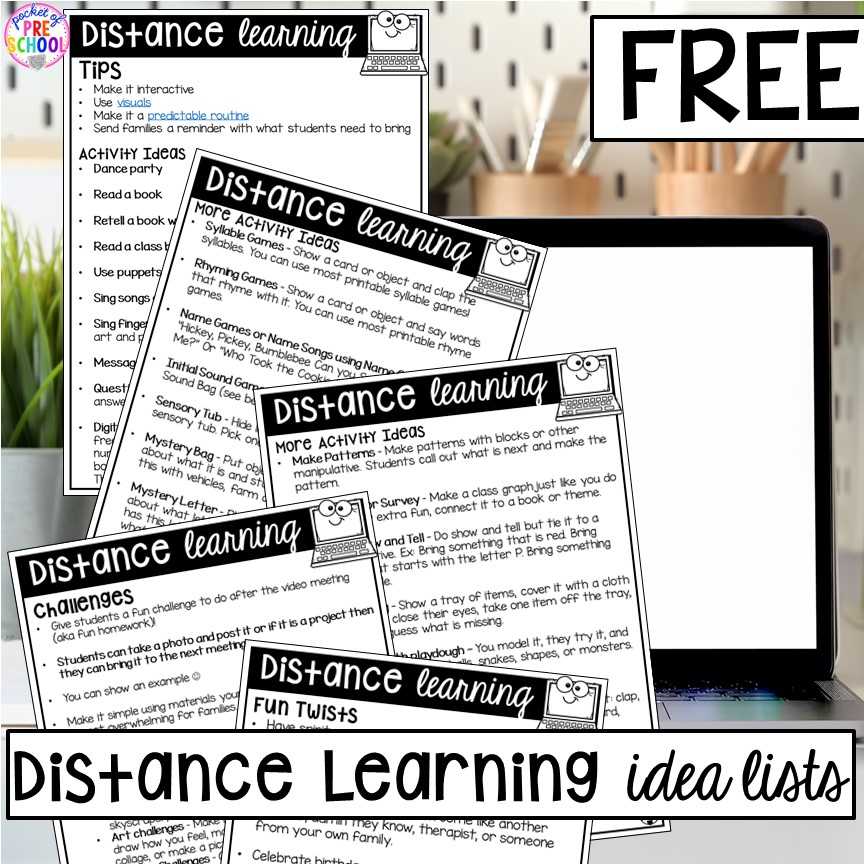 FREE printable list of activties you can do for distance learning or on video conferences with preschool, pre-k, and kindergarten.