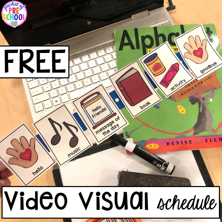 Mini visual schedule distnace learning made with a ruler. Perfect for peschool, pre-k, and kindergaten.