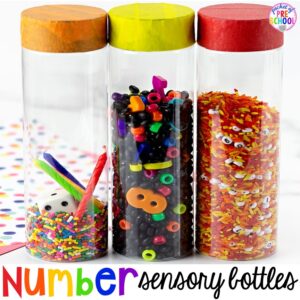 How to make number sesnory bottles and FREE Number Hunts! Fun number recognition game for preschool, pre-k and kindergarten.