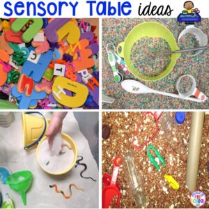 Sensory table ideas and sensory table hacks! Plus a giant printable list of sensory bin fillers and sensory bin tools.