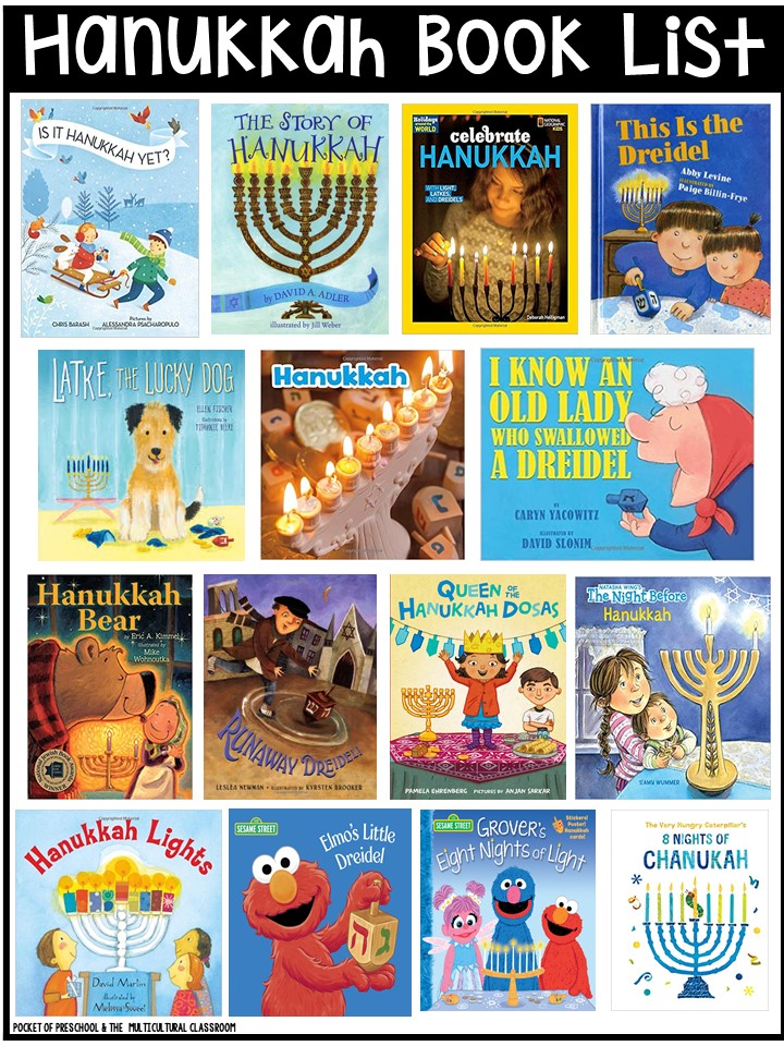 Hanukkah book list for preschool, pre-k, and kindergarten - circle time and read alouds