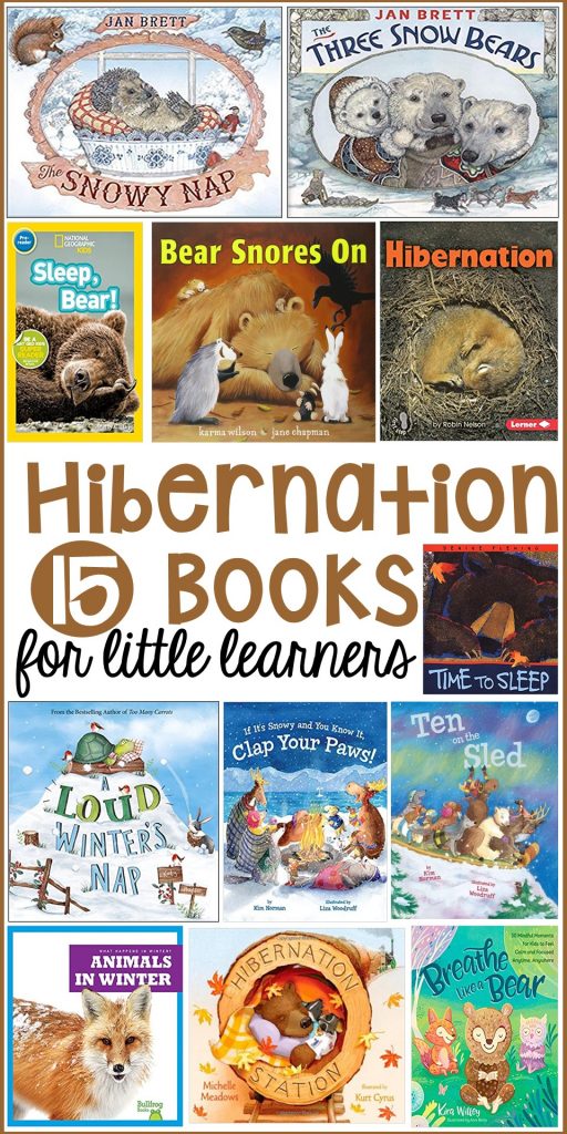 Hibernation book list for preschool, pre-k, and kindergarten. Perfect for a winter theme or hibernantion theme. #hibernationtheme #booklist #childrensbooklist
