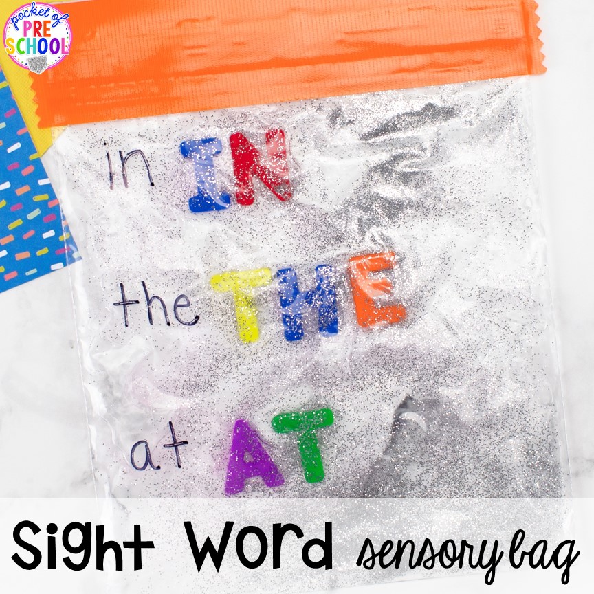 Sight word sensory bag! How to make literacy sensory bags (name sensory bag, letter sensory bag, sight word sensory bag). Preschool, pre-k, and kindergarten friends will love them! #sensorybags #gelbags #nameactivity #letteractivity #sighwordactivity