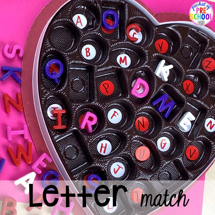 Letter math with a Valentine's Day twist! Plus more fun tray activities to develop fine motor, literacy, and math skills your preschoolers, per-k, and toddler kiddos will LOVE! #preschool #preschoolmath #letteractivities #finemotor #sensory