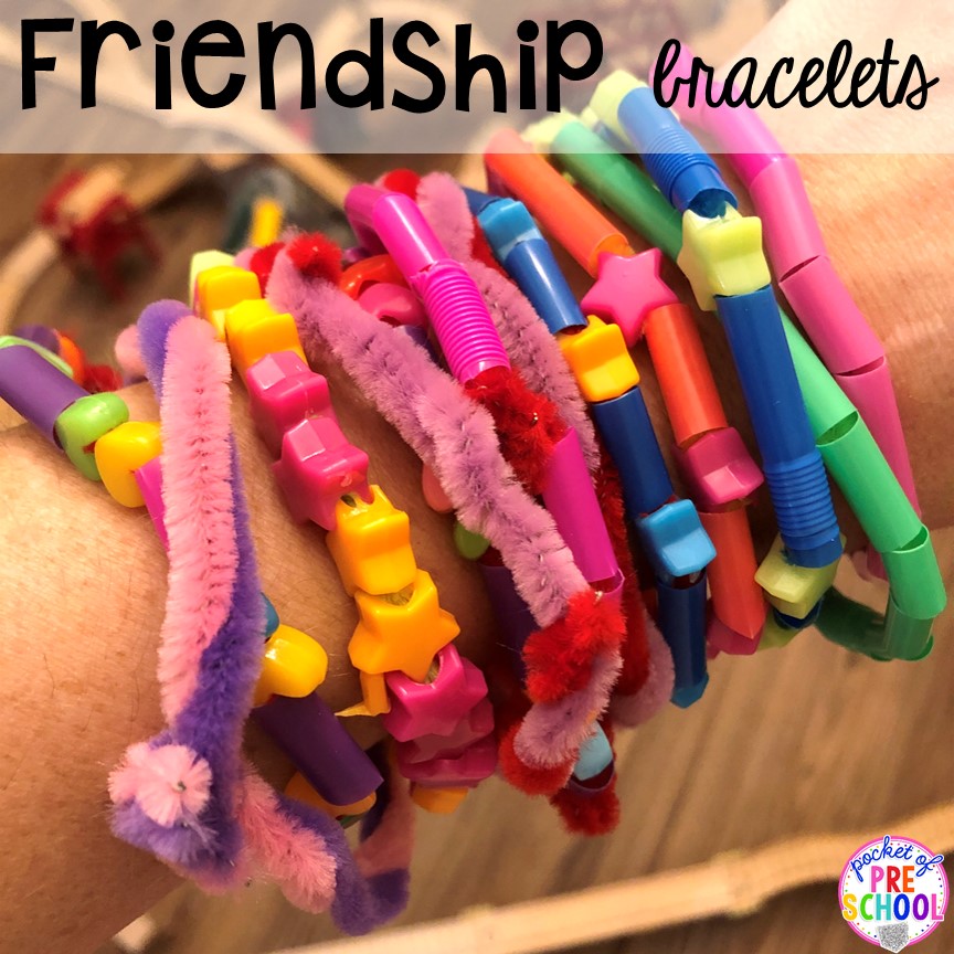 Friendship bracelets! Valentine's Day party ideas and hacks - freebie plus quick, easy, and dollar store finds! for preschool, pre-k, or lower elementary. #valentinesdayparty #preschool #prek #kindergarten #schoolparty