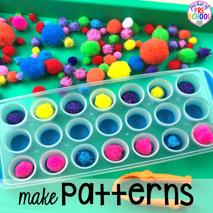 Tray pattern activity! Plus more fun tray activities to develop fine motor, literacy, and math skills your preschoolers, per-k, and toddler kiddos will LOVE! #preschool #preschoolmath #letteractivities #finemotor #sensory